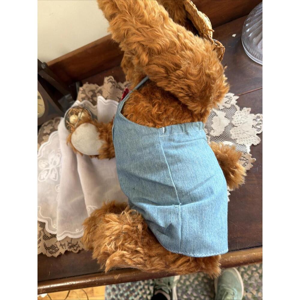 Large Mohair Teddy Bear 18” Farmer Overalls Egg Pail By Luckeye Medford Signed - Picture 11 of 14